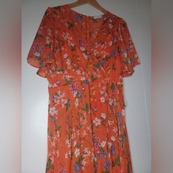 Calvin Klein Orange Floral High Low Dress - Picture 10 of 16